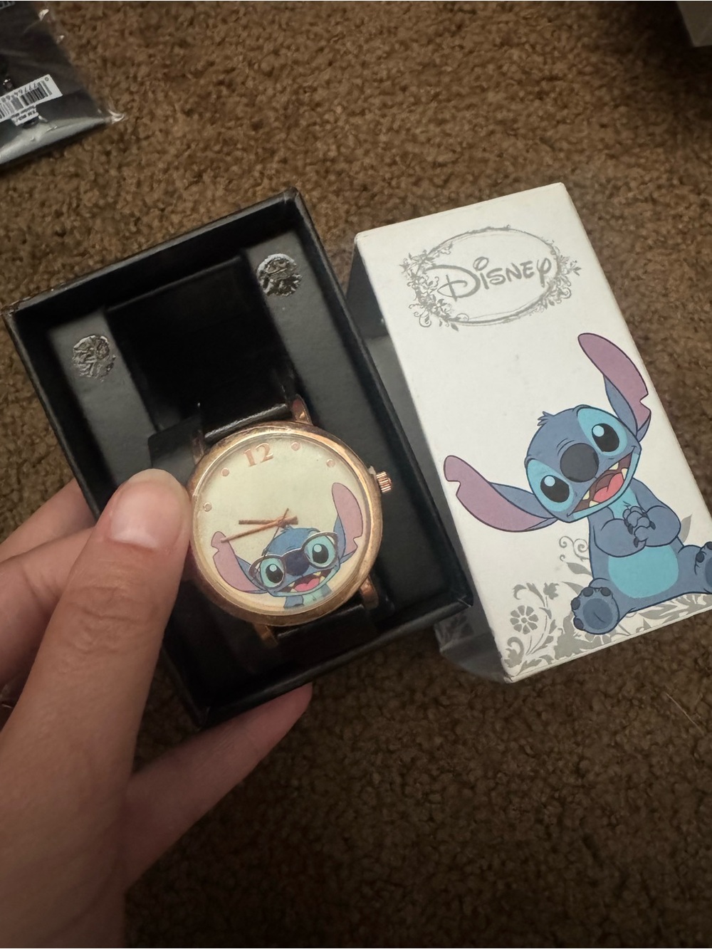 NEW Disney Stitch Rose Gold Watch black strap glasses nerd